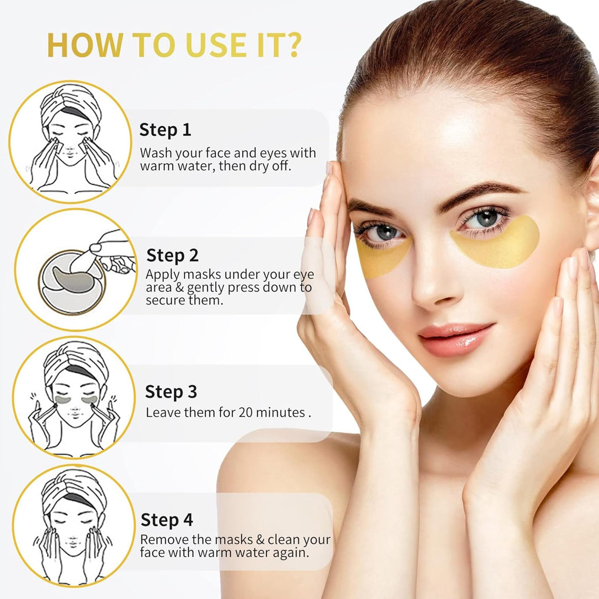 24K Gold under Eye Patches - 60 Pack Eye Masks