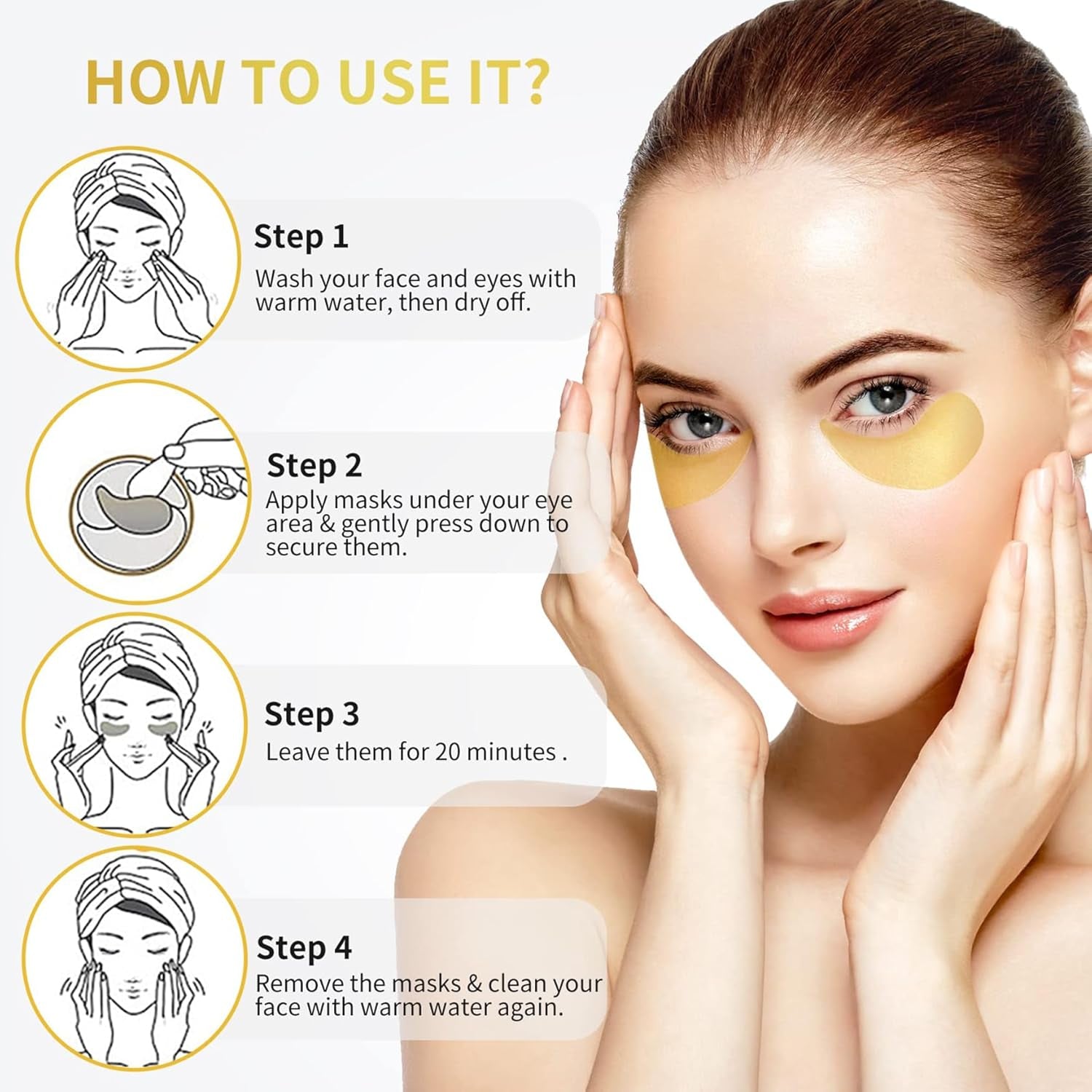 24K Gold under Eye Patches - 60 Pack Eye Masks